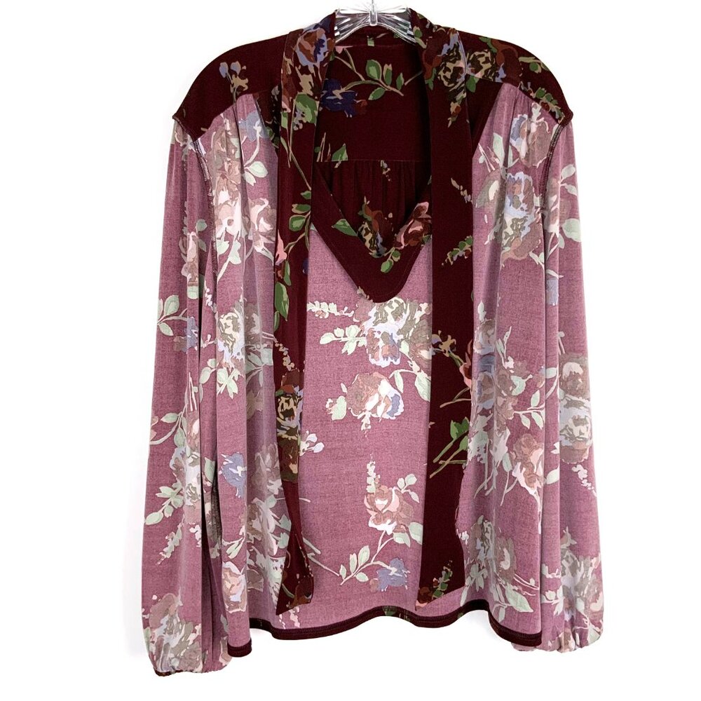 New Lauren Ralph Lauren Floral Stretch Jersey Tie-Neck Long Sleeve Blouse Sz XL - Picture 13 of 16